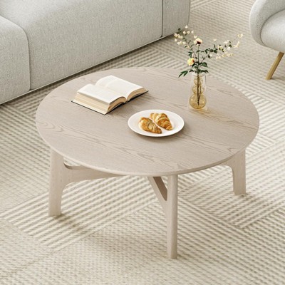 Kumasinova 39" Round Coffee Table with Cross Base,Minimalist Wood Center Table with Large Circular Top,Sturdy Side Table and End Table for Living Room