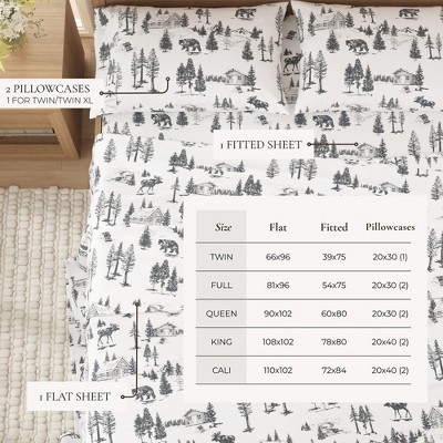 Twin Gray Cotton Flannel Lodge Print Sheet Set