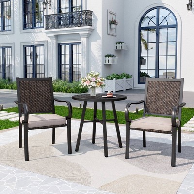 3pc Patio Conversation Set with Wicker Rattan Chairs with Cushions & Square Side Table - Captiva Designs