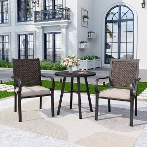 3pc Patio Conversation Set with Wicker Rattan Chairs with Cushions & Square Side Table - Captiva Designs - 1 of 4