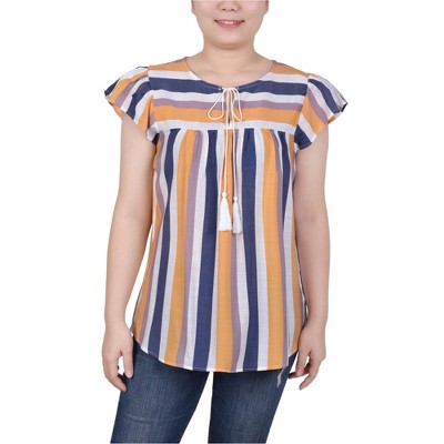 NY Collection Womens Drawstring Neck Tunic Blouse