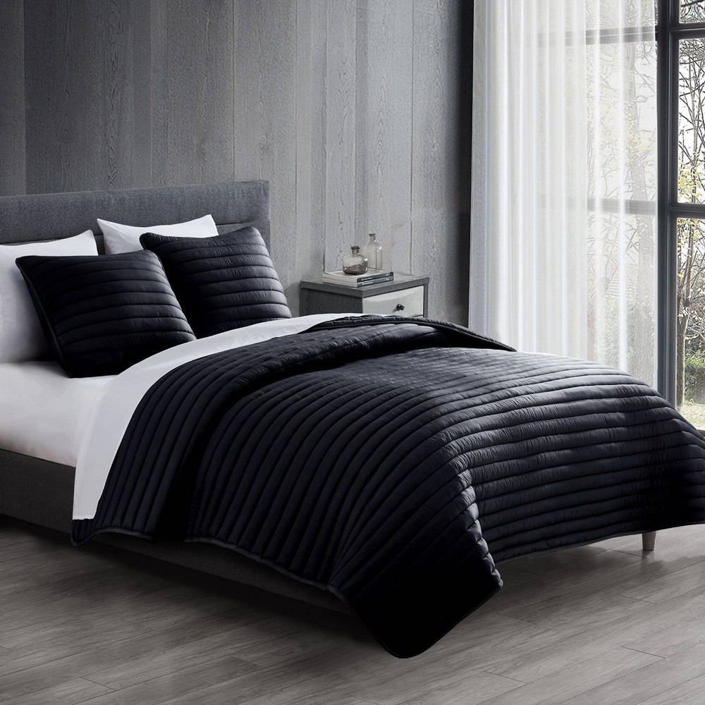 Photos - Duvet Riverbrook Home 2pc Twin Excursion Channel Quilted Comforter Set Black: Po