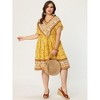 Agnes Orinda Women's Plus Size Boho Floral V Neck Drop Shoulder Drawstring Waist A Line Dresses - 3 of 4