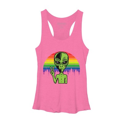 Adult Design By Humans Alien Peace Pride Retro Stripes By Tomoken Racerback Tank Top