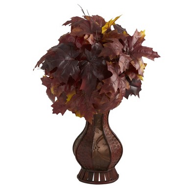 Nearly Natural 24-in Autumn Maple Leaf Artificial Plant in Decorative Planter
