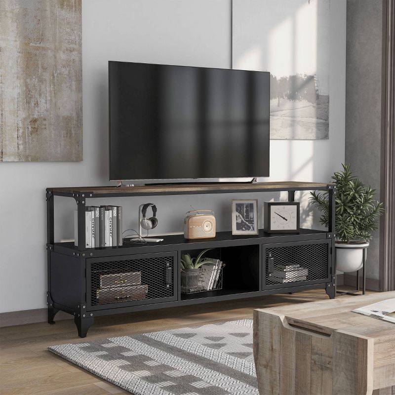 70&#34; Flash Meadow Storage TV Stand for TVs up to 75&#34; Sand Black/Dark Walnut - HOMES: Inside + Out, 3 of 8