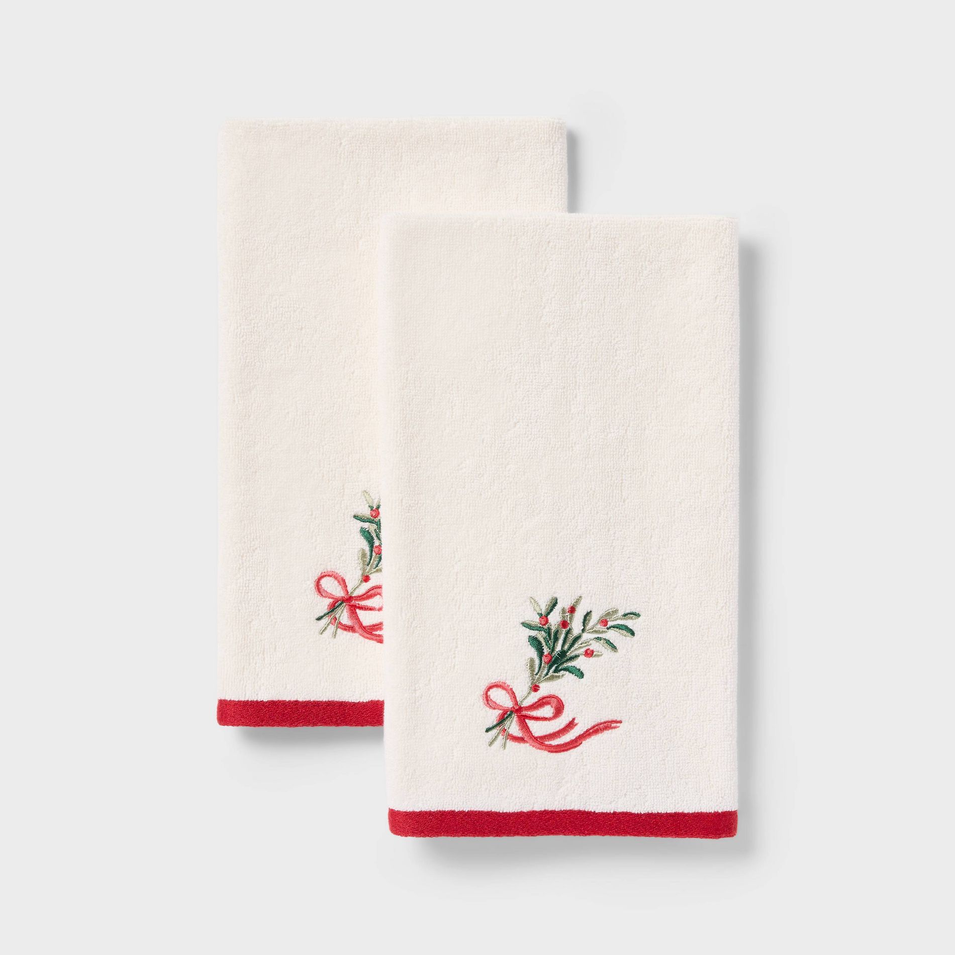 Embroidered Mistletoe Christmas Hand Towel Ivory - Threshold™