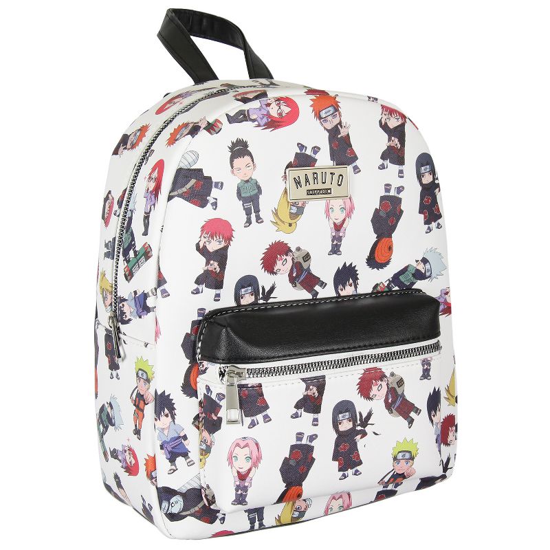 Naruto Shippuden Allover Chibi Character Faux Leather Mini Backpack Tote Bag White, 1 of 6