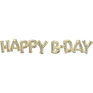 LOONBALLOON 56x10 Inch HAPPY BDAY Block Air-Fill White Gold Phrase Balloon Kit – Birthday Balloons - 1 of 1