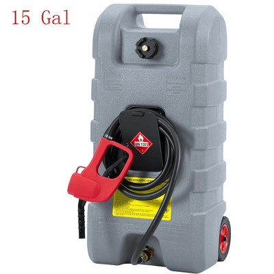 15 Gallon Portable Moving Gas Caddy Fuel Storage Saving Tank With 10FT Pump Hose Grey