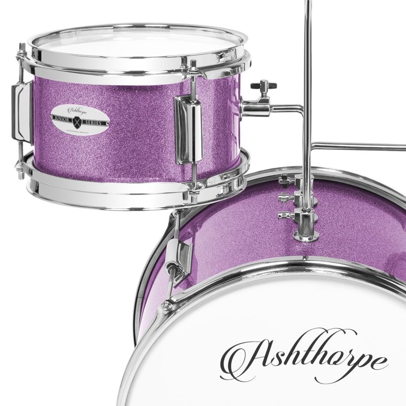 Ashthorpe 3-Piece Complete Junior Drum Set - Beginner Drum Kit with Drummer's Throne, 4 of 8