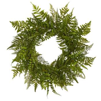 24" Artificial Mixed Fern Wreath - Nearly Natural