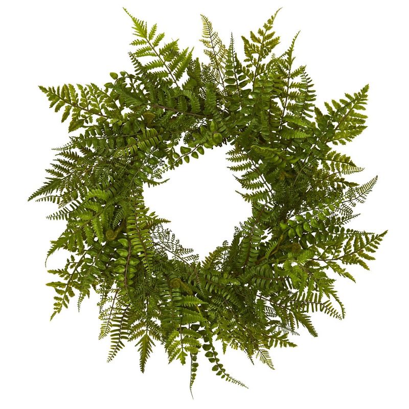 24&#34; Artificial Mixed Fern Wreath - Nearly Natural, 1 of 5