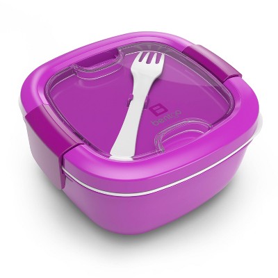 Bentgo Salad Stackable Lunch Container with Large 54oz Bowl, 4-Compartment Tray & Built-In Fork - Purple