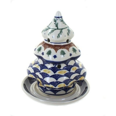 Blue Rose Polish Pottery Evergreen Christmas Tree Luminary