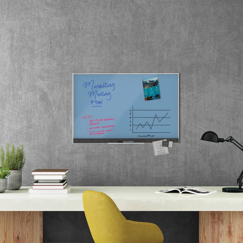 U Brands 36&#34;x24&#34; Magnetic Glass Dry Erase Board Blue Surface/White Aluminum Frame, 3 of 5