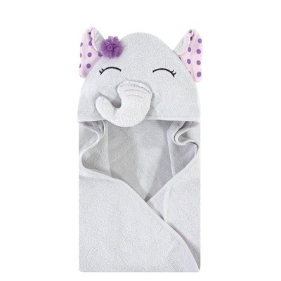 Hudson Baby Infant Girl Cotton Animal Hooded Towel, Purple Dots Pretty Elephant, One Size