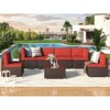 Cesicia 7-Piece Blue Sofa Set With Black PE Rattan Frame, Garden Patio Wicker Sectional Sofa Set with Coffee Table for Backyard, Porch, Balcony - 3 of 4