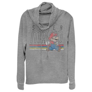 Juniors Womens Nintendo Super Mario Classic Stripes Cowl Neck Sweatshirt - 1 of 3