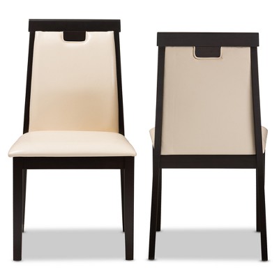 Evelyn Beige Faux Leather and Dark Brown Wood Dining Chairs
