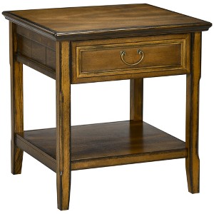 HOMCOM Vintage Farmhouse Side Table for Living Room Storage End Table with Antique Handle Drawer & Shelf, Wooden Side Table, Dark Coffee - 1 of 4