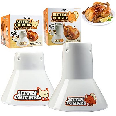 chef's Choice Ceramic Steamer Beer Can Roasters Combo Pack- Sittin' Chicken and Turkey Marinade Barbecue Cookers- Infuse BBQ flavors