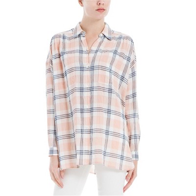 Max Studio London Womens Plaid Button Up Shirt