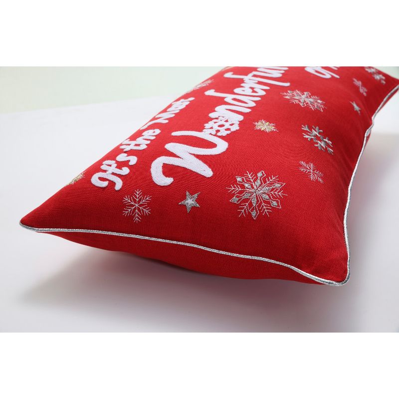14&#34;x26&#34; Oversized &#39;Most Wonderful Time of the Year&#39; Lumbar Throw Pillow Cover Red - Pillow Perfect, 4 of 7