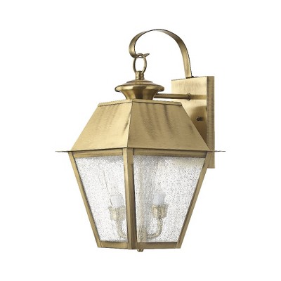 Antique Brass Seeded Glass 2-Light Outdoor Wall Lantern