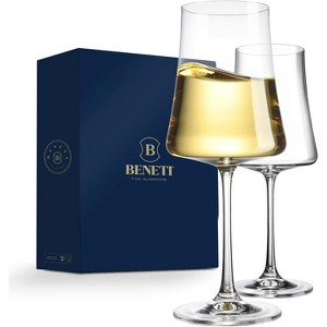 BENETI Modern Luxury Crystal Wine Glasses Set of 2, Premium Handmade in Europe, Long Stem, 15oz - 1 of 4