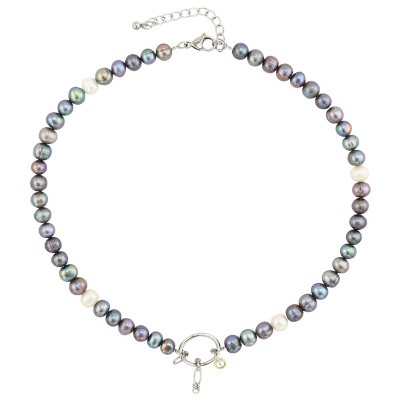 Slate by Rebl Pearl Necklace  Stainless Steel with  Mixed Color Pearl Beads