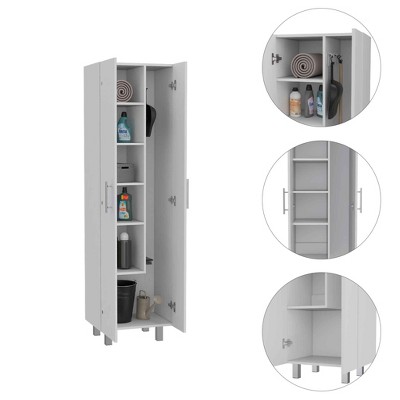 White Engineered Wood Tall Broom Closet Pantry with Shelves