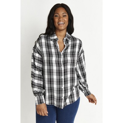 Women's Plus Size Check Shirt - Black | Evans : Target
