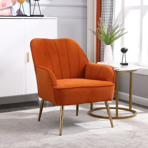 Velvet Modern Mid-Century Armchair with Golden Legs and Easy Assembly for Living Room - 1 of 4
