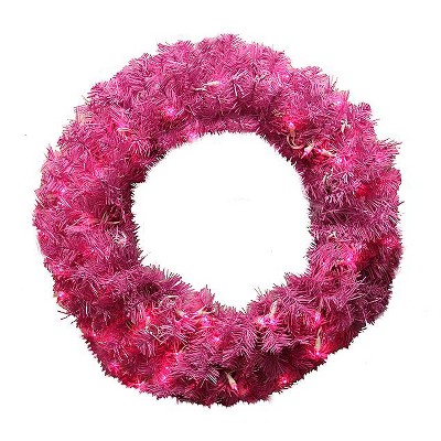 Northlight  24" Prelit Orchid Pink Cedar Pine Artificial Christmas Wreath - Pink Lights