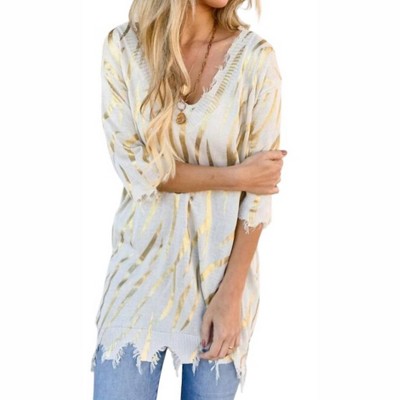 Women's Sigrid Printed Distressed Knit Tunic - Amoli