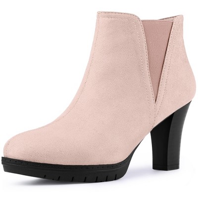 Allegra K Women's Round Toe Block Heels Chelsea Ankle Boots