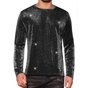 Lars Amadeus Men's Long Sleeves Mesh Sheer Club Glitter See Through T-Shirt - 1 of 4