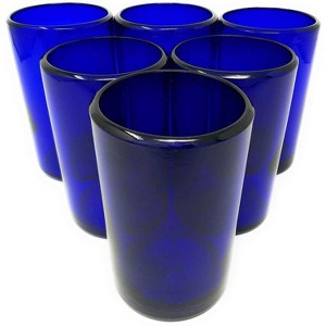 Dos Sueños Mexican Hand Blown  Drinking Glasses - Pure Cobalt Design - 14oz - Set of 6 - 1 of 4
