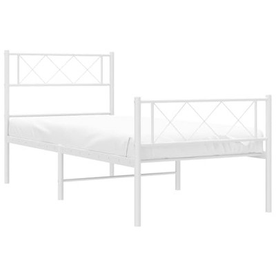 vidaXL Robust Metal Bed Frame in White with Headboard and Footboard, Extra Under-Bed Storage