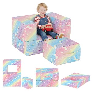 Hooseng Toddler Couch, 3 in 1 Glow Modular Kids Play Couch Sofa, Toddler Fold Out Couch for Playroom, Convertible Play Foam Couch for Boys & Girls - 1 of 4