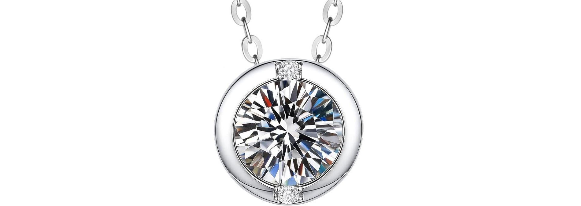 Moissanite Necklace for Women, 1 Carat Bezel Set Pendant with 925 Sterling Silver Necklace, Anniversary Christmas Valentines Jewelry for Mom Wife