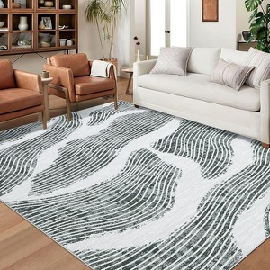 Modern Area Rug 5x7 Washable Rug Soft Faux Wool Throw Rugs Non Slip Low Pile Bedroom Rugs Non-Shedding Foldable Thin Accent Carpet, Grey - 1 of 4