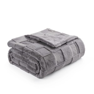 Cozy Bliss Faux Fur Throw Blanket Soft Checkered Bed Blanket for Couch, Sofa, and Bedroom - 1 of 4