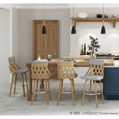 Natural Wood and Light Grey Swivel Counter Stool