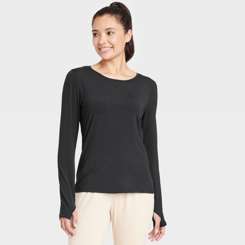 Women's Essential Crewneck Long Sleeve T-Shirt - All In Motion™ Black XS