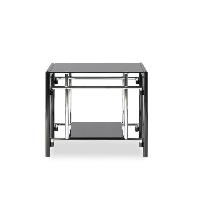 Set of 2 Saroyan Modern Bottom Shelf Glass Top Silver Side in End Tables Black - Powell, 4 of 8