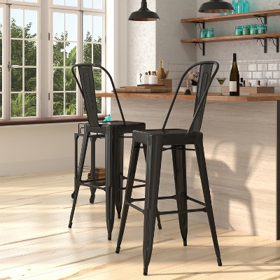 Black 30" Metal Bar Stool with Removable Back and Footrest