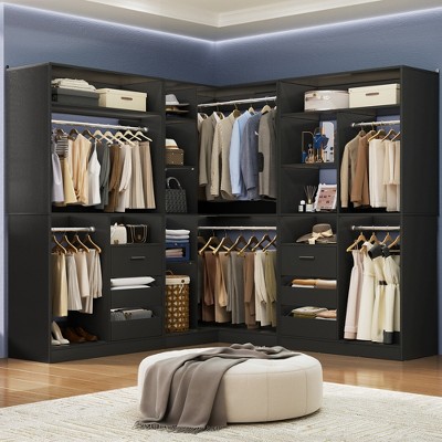 Aheaplus 72"-108" Closet System with Drawers and Hanging Rods, Freestanding Walk-in Closet Organizer System