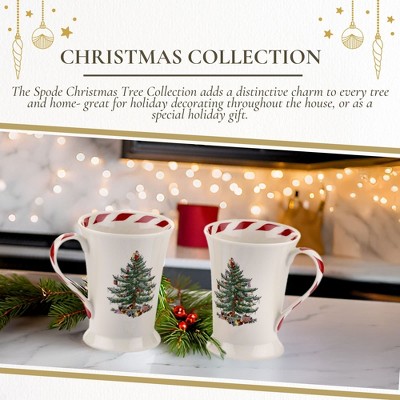 White Ceramic Christmas Tree Peppermint Mug and Coaster Set